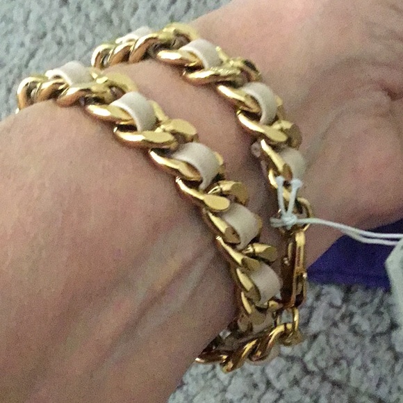 NWT Troy Burch Metallic Leather & Chain Double Wrap Bracelet- 15” With Clasp - Picture 6 of 14